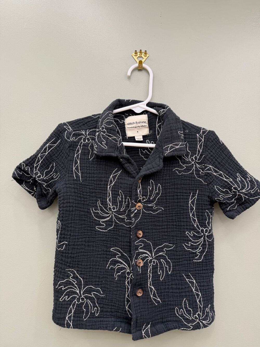 Stitch & Stone Boys Palm Tree Gauze Button Up Shirt Size 5